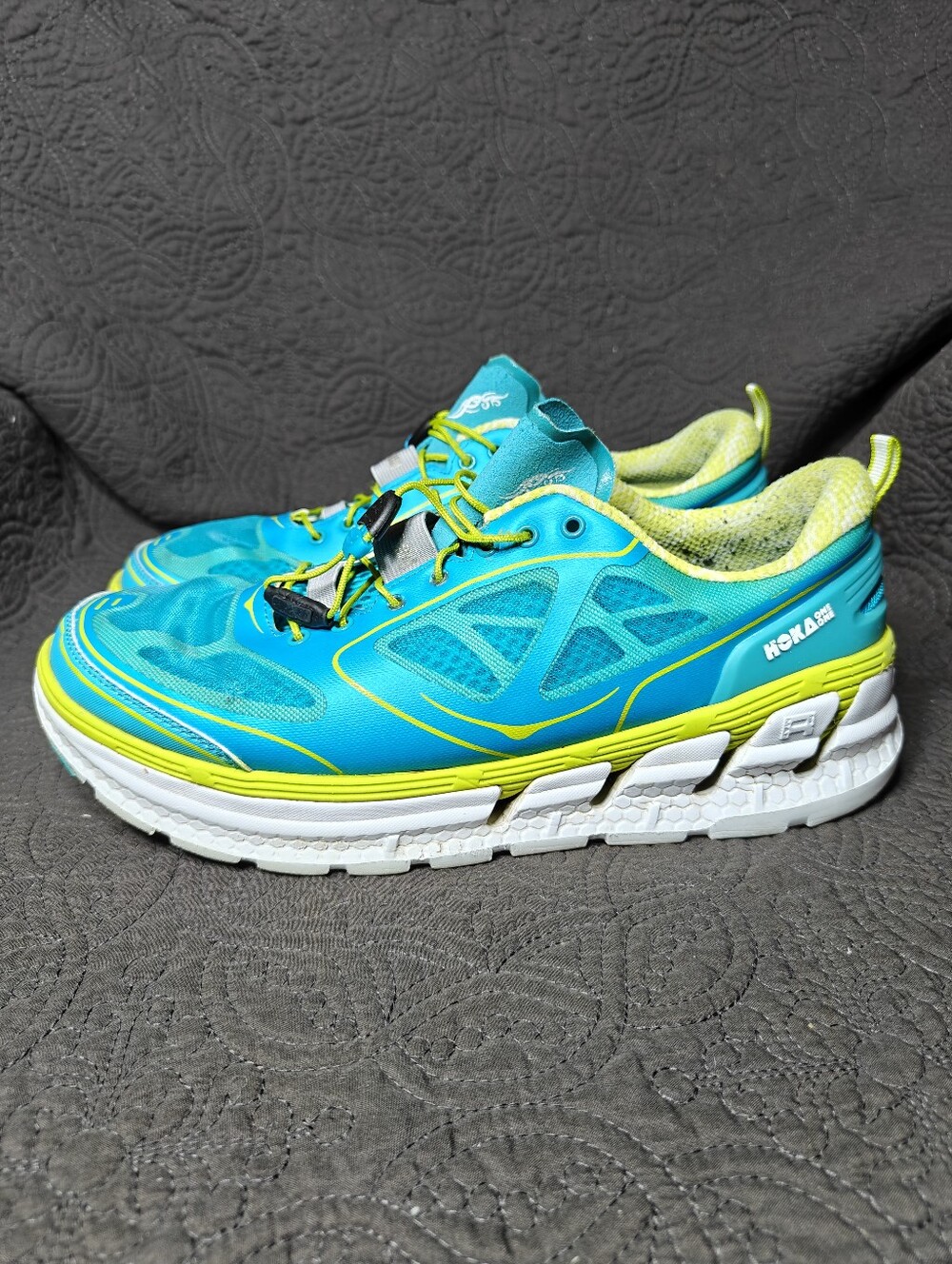 Hoka One One Conquest Aqua Blue Lime Athletic Running  Women's Shoe Size 10,5